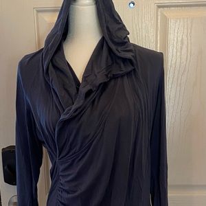 Blue-Grey Hoodie, Breastfeeding Maternity Wrap Layered Side-Shirred Nursing Top